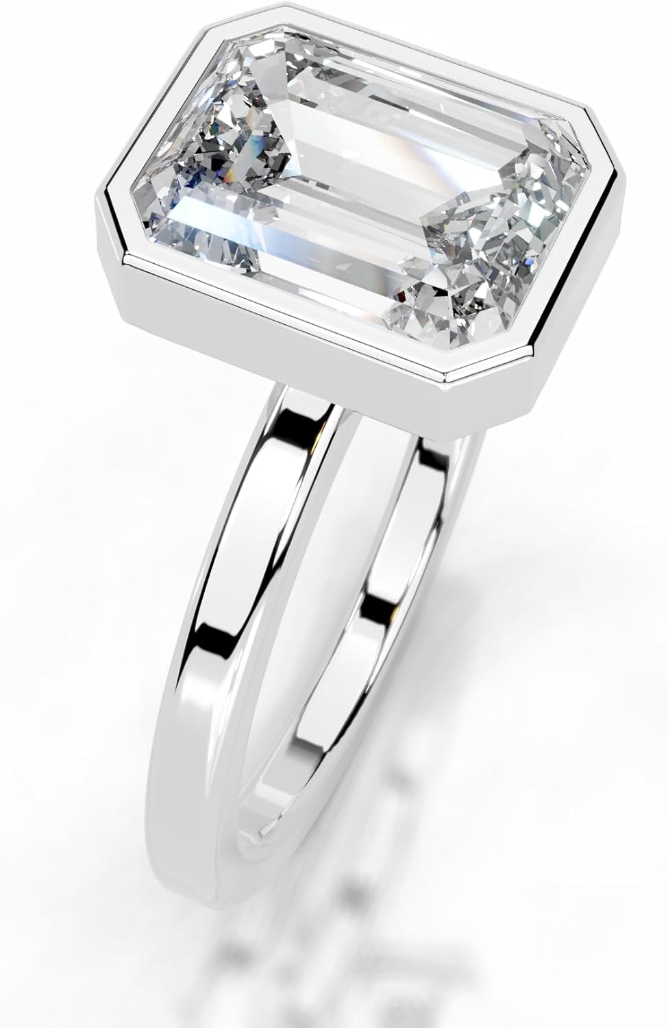 1-5 CT Emerald Cut Moissanite Engagement Ring Colorless VVS1 10K 14K 18K Solid Gold, 925 Sterling Silver Bezel Set Solitaire diamond Ring Bridal Promise Ring for Her Customizable Wedding Ring