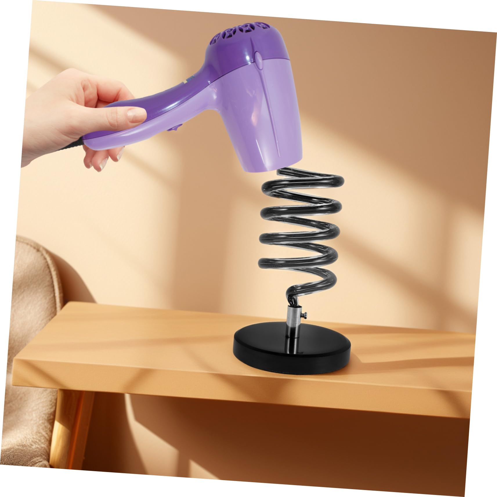 FRCOLOR Supporto per Asciugacapelli da Tavolo, Base in Marmo Nero, Design a Spirale, Organizzatore per Cavi, Uso Bagno e Salone