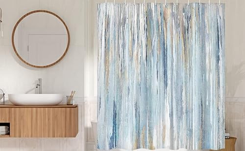 Jawo Abstract Shower Curtain,Modern Aesthetic Abstract Stripe Shower Curtain Set For Bathtub Bathroom, Gray Blue Brown Contemporary Abstract Painting Fabric Shower Curtains,Navy Blue (Blue, 69X70) #TOP3