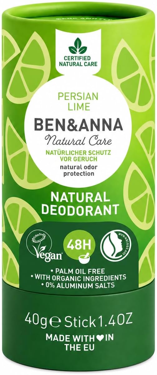 Ben & Anna Papertube Persian Lime Deodorant Vegan and certified natural cosmetics in paper packaging Without plastic Winner: Peta Vegan Award as the best sustainable brand Made with love in Germany.