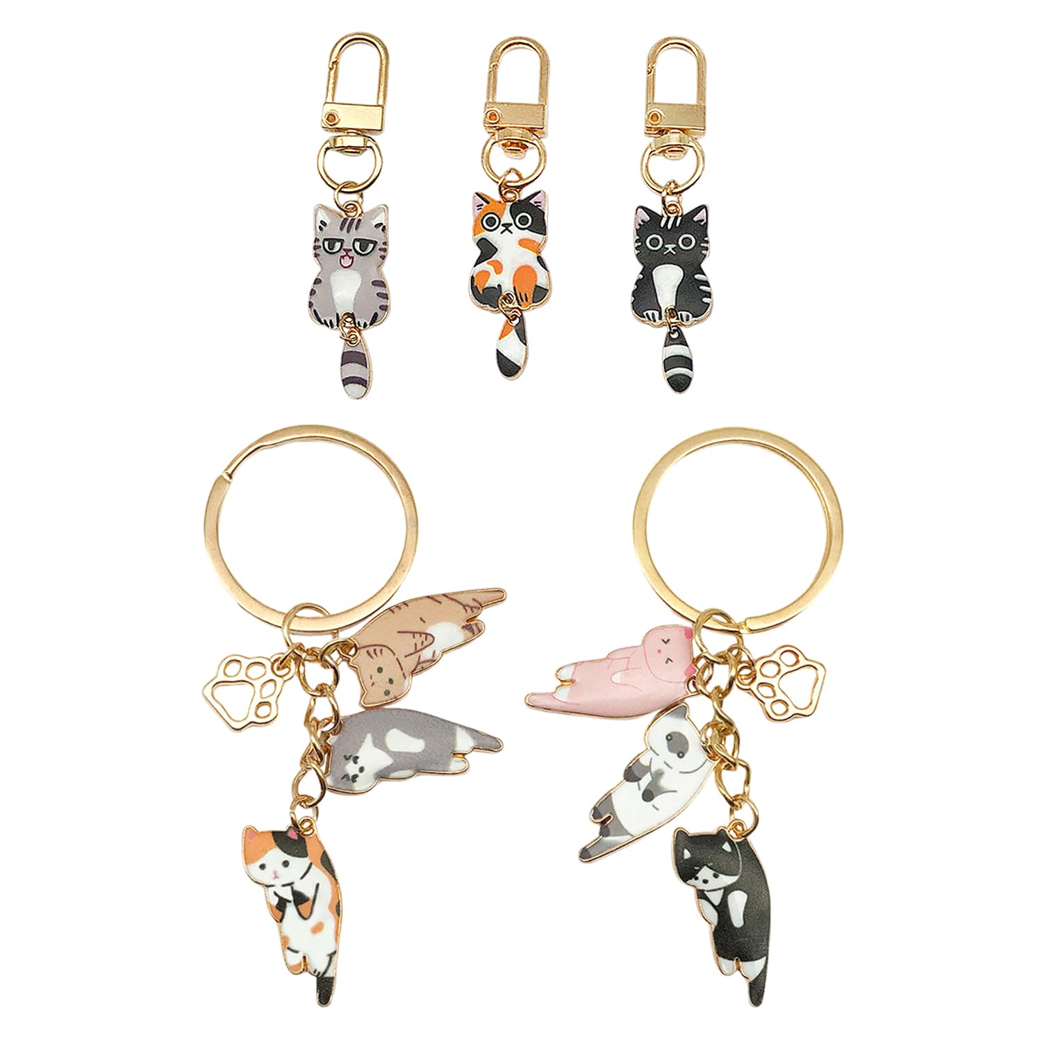 Hinfhi Unisex Color 5 Pieces Cat Pendant Keychain, Cute Cartoon Animal, Fashionable Bag Pendant, Personalized Key Accessories