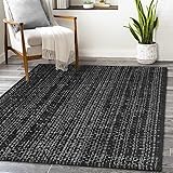 Seavish Modern Area Rug 3'x5' Black Cotton Woven Rug Farmhouse Clearance Laundry Room Mat Bathroom Runner Rugs Entryway Rug Rustic Home Decor Neutral Rug for Bedroom Living Room Patio Doorway