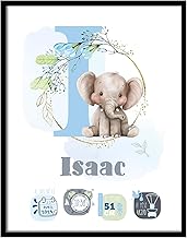 ÉNJA Création Birth Gift Wall Decoration Children's / Baby Room Poster Personalised First Name Weight Date Poster for Boy with First Name Christening Animal Choice Delivered Without Frame