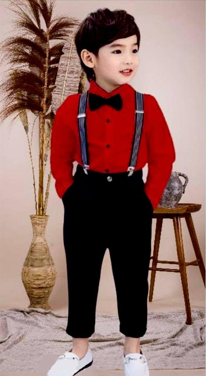 Dsnsenterprize DSNS_RED *Exclusive kids shirt, pant, suspenders and Bow tie in kids comfortable fabrics and best stitching quality.* (RED, 1-2-YEAR) 3