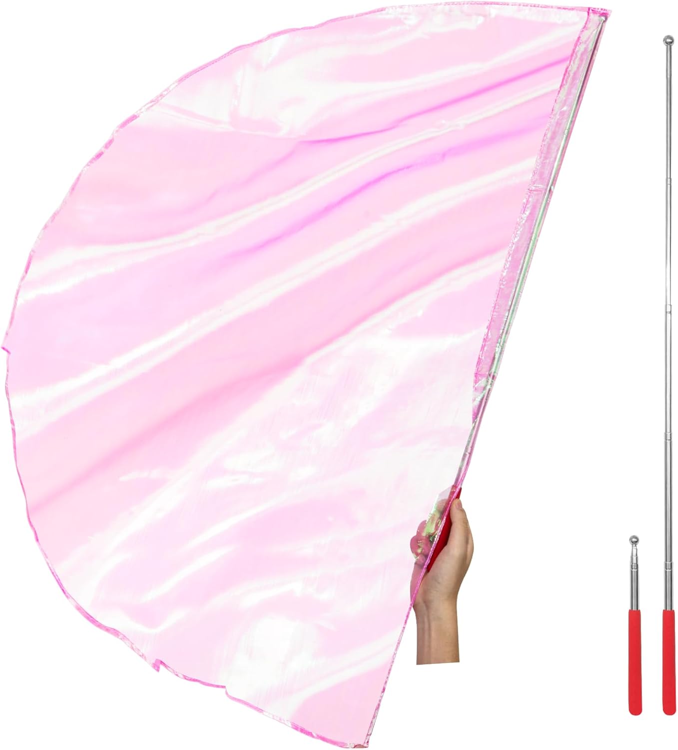 Worship Flag with Scalable Rod, 50" Soft Semicircle Polyester Flag for Dance Practice Performance, Praise Dance Flags, Church Flags, Flex Banner, Banderas de Danza (Pink)