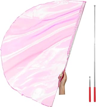 Worship Flag with Scalable Rod, 50" Soft Semicircle Polyester Flag for Dance Practice Performance, Praise Dance Flags, Church Flags, Flex Banner, Banderas de Danza Pink