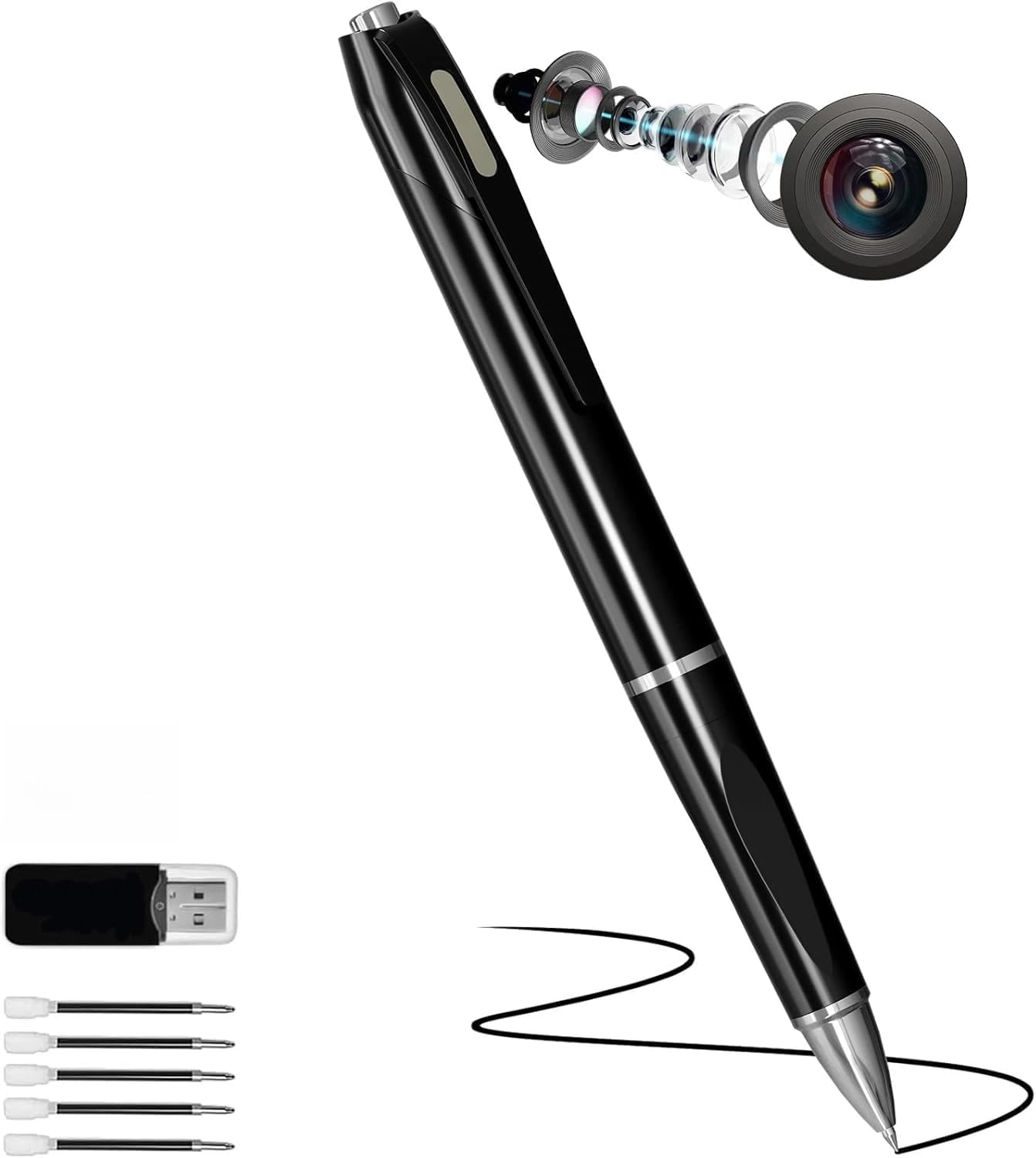 1080P Mini Pen Camera 64GB, Portable Pocket Video Recorder, Small Body Cam with Motion Detection, Loop Recording, Rechargeable, for Travel/Meeting/Classroom/Personal Safety