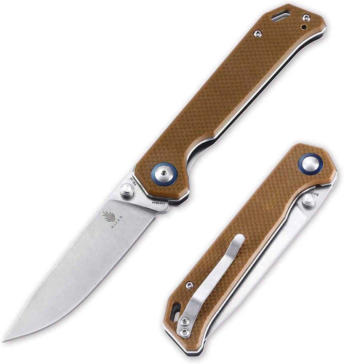 Kizer Cutlery Pocket Knife with Clip Brown G10 Handles Material EDC Folding Knife, Begleiter (V4458A4)