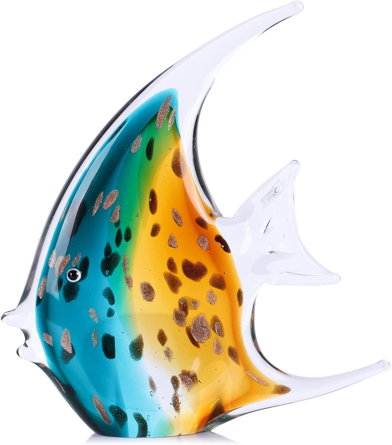 Hand Blown Glass Fish Figurines,Sea Glass Art Figurines Ornament,Tropical Fish Paperweights,Coastal Beach Room Decor,Colorful Aesthetics Home Decor for Bookshelf,Office,Living Room (Green Brown)