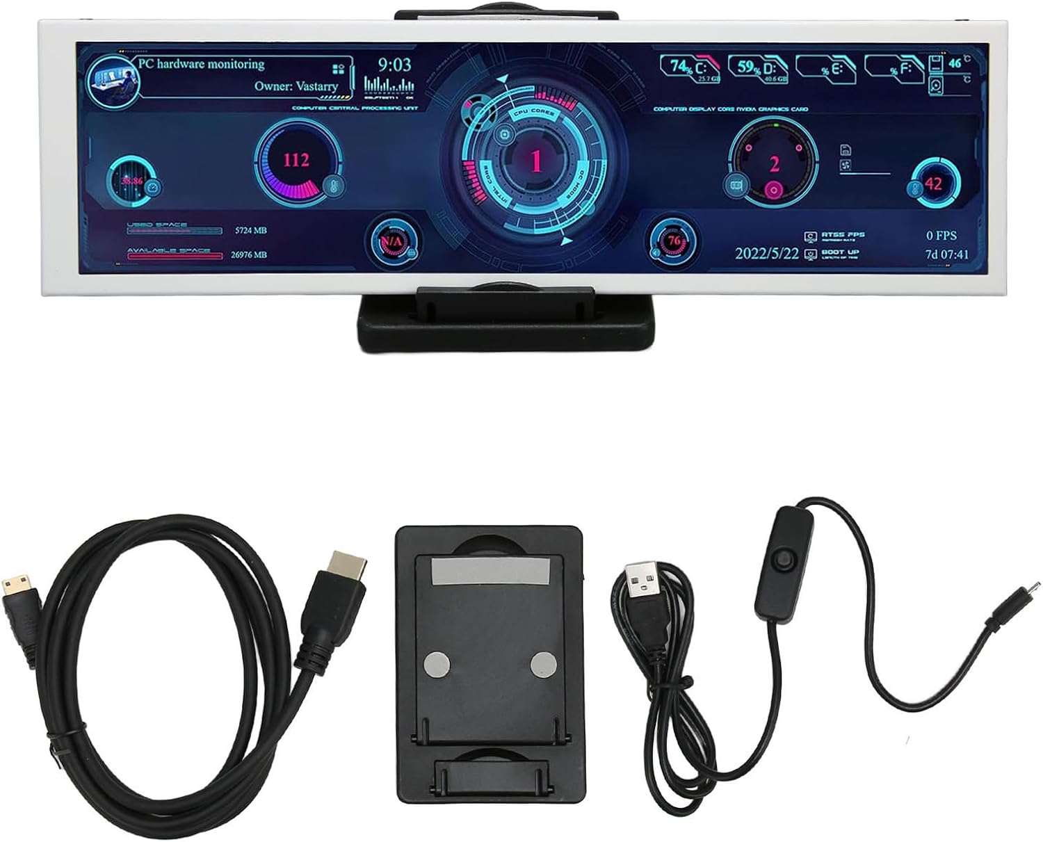Computer Temp Monitor, 8.8 Inch Theme Editor USB Power Multifunction PC Temperature Display CPU Data Monitor, for RasPi, for System