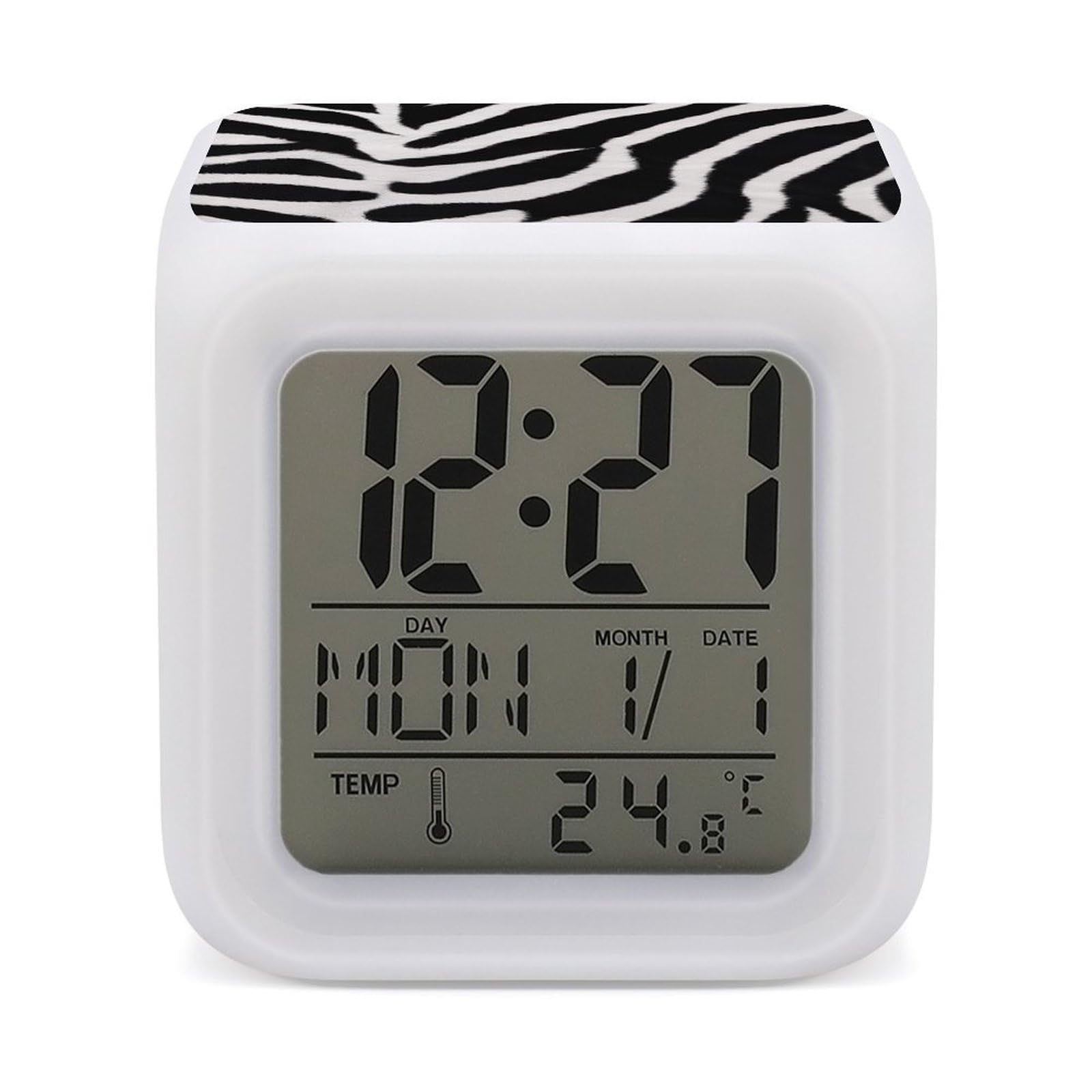 VstaDank Zebra Animal Alarm Clock Sleep Trainer 7 Color Changing Night Light Modern Touch Bedside Lamp Fashion Digital Clock with Temperature Display Wake Clocks for Loud Alarm