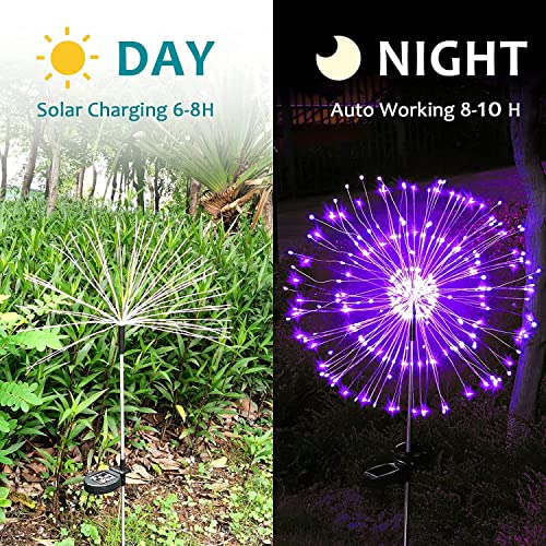 JJGoo Solar Firework Lights, 2 Pack 150 LEDs 2 Lighting Modes Solar Lights Outdoor Waterproof for Garden Patio Walkway Pathway Party Wedding Christmas Decorative - Purple by JJGoo - Used condition - Image 7