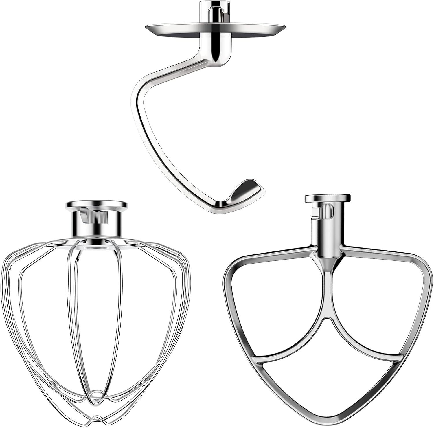 Stainless Steel Mixer Attachments for KitchenAid 4.5-5 Qt Tilt-Head Stand Mixer, Dishwasher Safe Set with Wire Whip, Dough Hook and Flat Beater, Heavy Duty Replacement Accessories for Baking