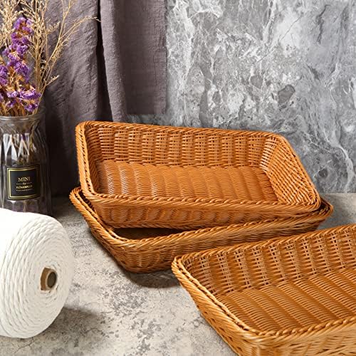 AKOLAFE 3 PCS Shelf Baskets Wicker Bread Baskets for Organizing Stackable Picnic Basket Bread Storage Baskets Rectangular Rattan Storage Basket for Restaurant Food Serving Home & Kitchen