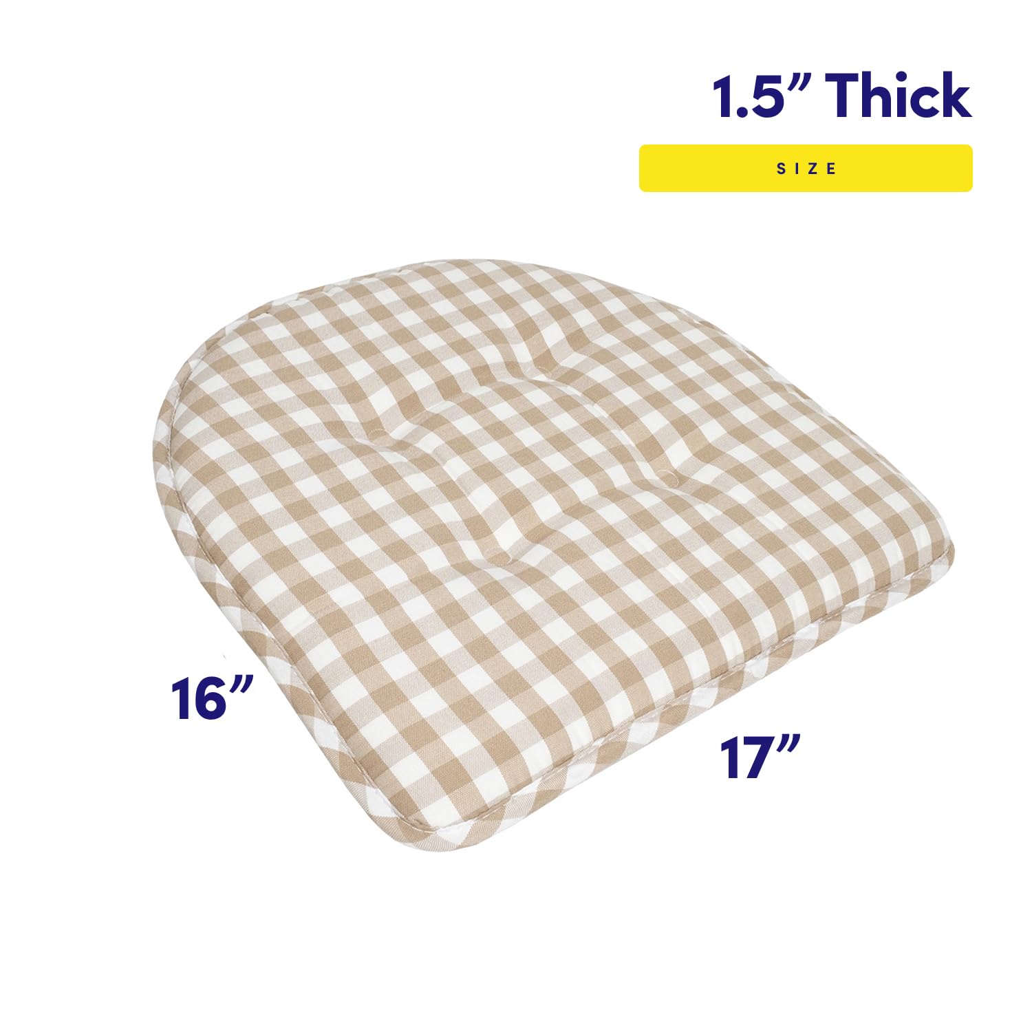 Sweet Home Collection Lot de 12 Coussins de Chaise en Mousse à mémoire de Forme avec Dossier en Caoutchouc antidérapant en Forme de U - 43,2 x 40,6 cm - Motif à Carreaux Taupe/Blanc