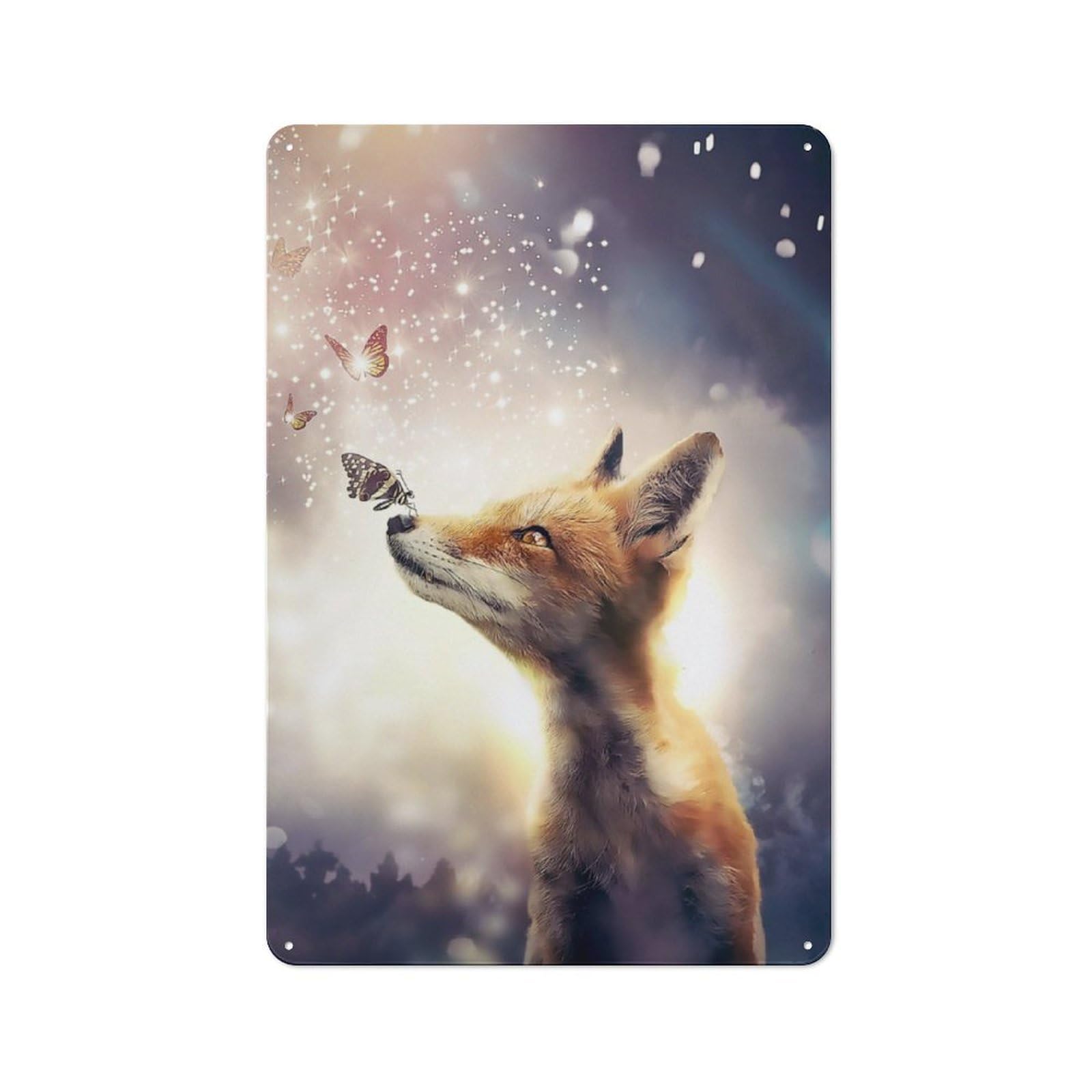 Junmoney The Fox And Butterflies Retro-Style Metal Plaque 30X20cm For Garage Or Workshop, For Garage, Workshop And Man Cave Decoration