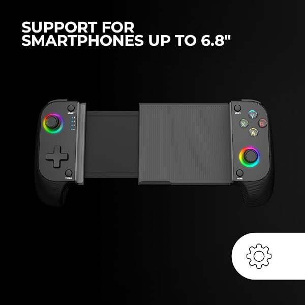 MARSGAMING MGPX, Gamepad Bluetooth 5.0 2-in-1, RGB Neon, Doppia Vibrazione e Funzione Turbo, Supporto Smartphone Fino a 6.8", Controller Compatibile con PC, Android, iOS e Console, USB-C, Nero - 2