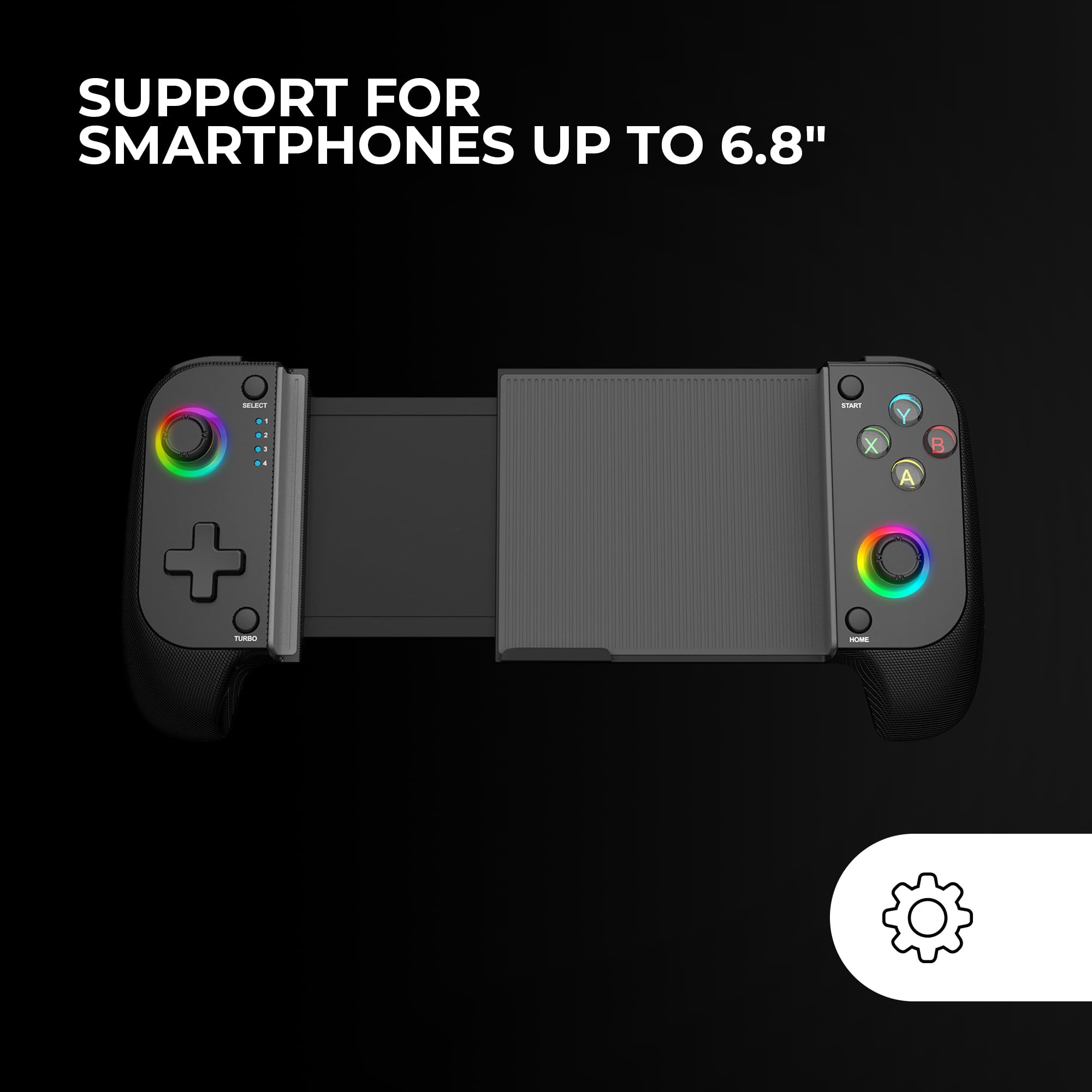 Mars Gaming MGPX, Gamepad Bluetooth 5.0 2en1, RGB Neon, Vibración Dual y Función Turbo, Soporte Smartphone Hasta 6.8", Mando Multifunción Compatible PC, Android, iOS y Consolas, USB-C y Funda, Negro