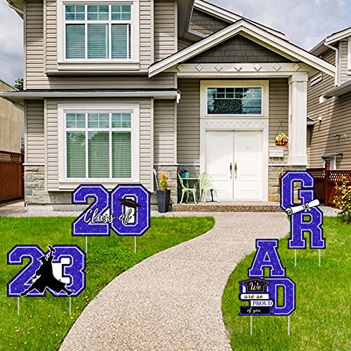 Graduation Yard Sign Class Of 2023 Decorations - 4Pcs Large Size Blue Glittering Congrats Grad Class Of 2023 Outdoor Lawn Decor With Stakes - High School College Graduation Party Decorations Supplies #TOP7