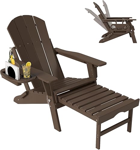 Miniatura 99 de Silla Adirondack ajustable con otomana retráctil, juego de 2, silla Adirondack plegable de polietileno de alta densidad con soporte para tazas