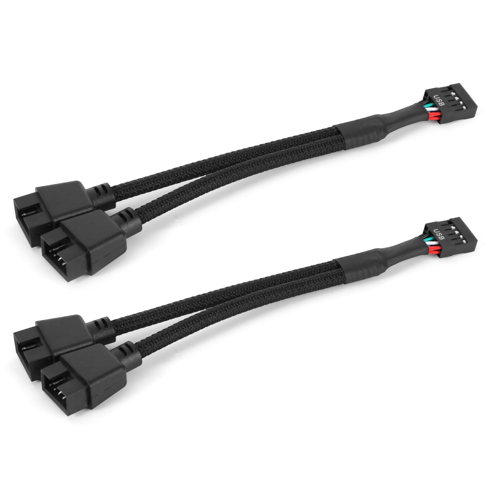 2szt Przedłużacz USB 2.0 do Płyty Głównej z Dwoma 9-Pinowymi Złączami, 9-Pinowy Czarny Rozdzielacz USB 2.0 z Plecioną Końcówką do Wewnętrznej Płyty Głównej Komputera
