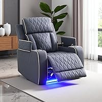 Vista 10 de Juego de sofá reclinable eléctrico de cuero con LED, juegos de muebles de sala de estar, 2 piezas sofás reclinables, juego de sofá reclinable