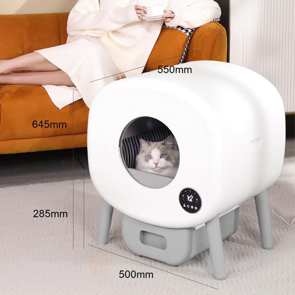 自動洗浄猫トイレトレイ、76L 大容量スマート自動猫トイレ、アプリコントロール付き、13L 【Nachfüllkassette】 トイレ収納ビン、シンプルなパネルコントロ