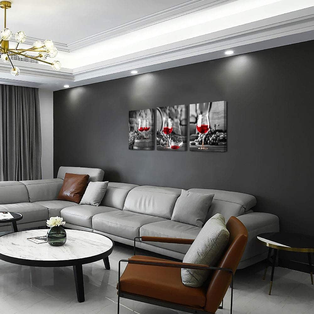 Canvas Wall Art For Kitchen Wall Decor For Dining Room Black And White Wall Paintings Modern Restaurant Canvas Art Prints Red Wine Glass Ready To Hang Pictures For Living Room Home Decoration 3 Piece