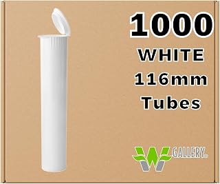 W Gallery 1000 White 116mm Open Cap Pop Top Tubes - Airtight Smell Proof Containers - Plastic Medical Grade Prescription Bottles for Pills Herbs Flowers Supplements, Bulk Pack, Not Glass Jars