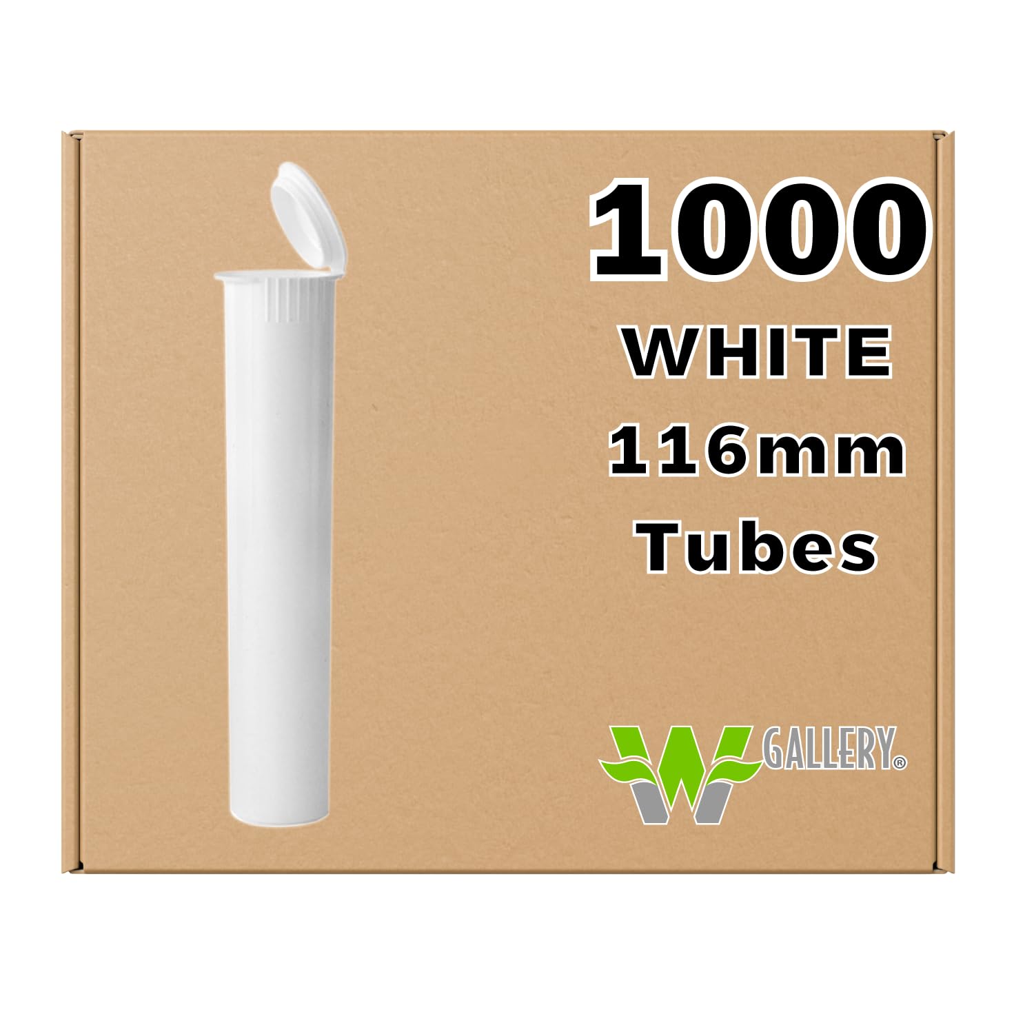 W Gallery 1000 White 116mm Open Cap Pop Top Tubes - Airtight Smell Proof Containers - Plastic Medical Grade Prescription Bottles for Pills Herbs Flowers Supplements, Bulk Pack, Not Glass Jars