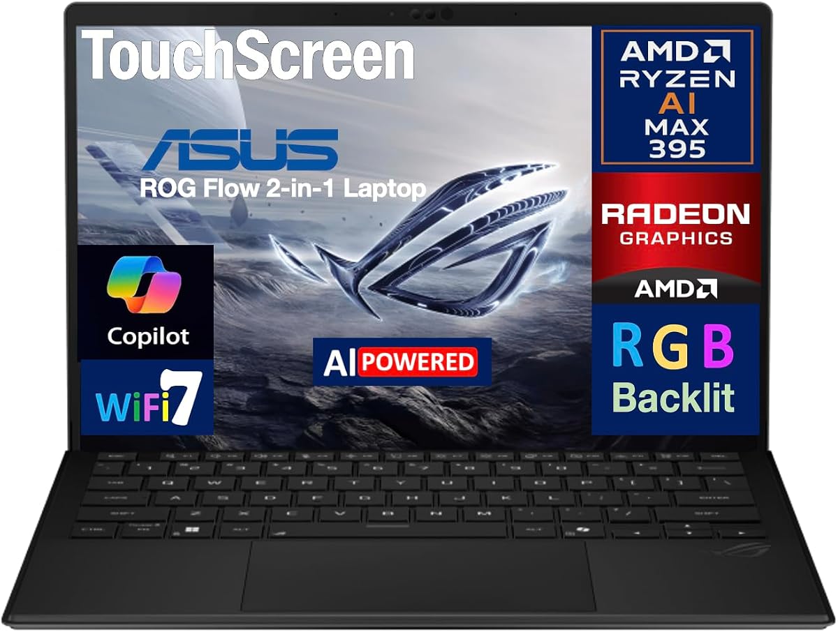 ASUS ROG Flow Creator 2-in-1 Laptop 13.4" Touchscreen LCD WQXGA Display (AMD AMD Ryzen AI MAX 395, 32GB LPDDR5X, 1TB SSD, RGB KB, WiFi 7, Webcam, Bluetooth 5.4, Win 11 Pro) (Renewed)