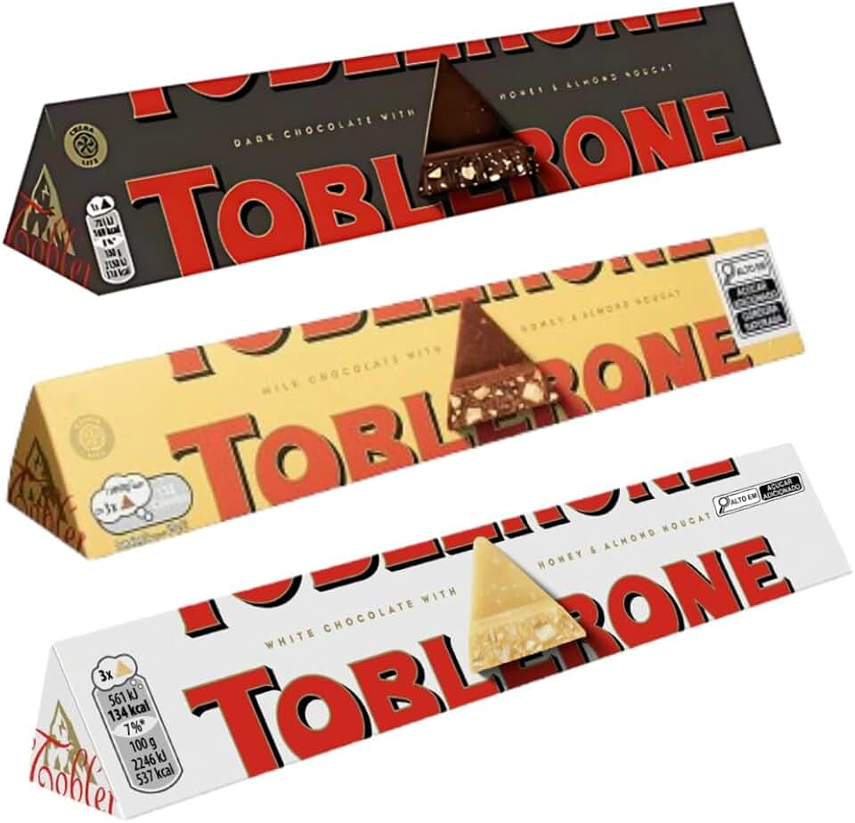 Toblerone Kit 3 Chocolates Importados Sabores ao Leite Dark e White Suíça 100g