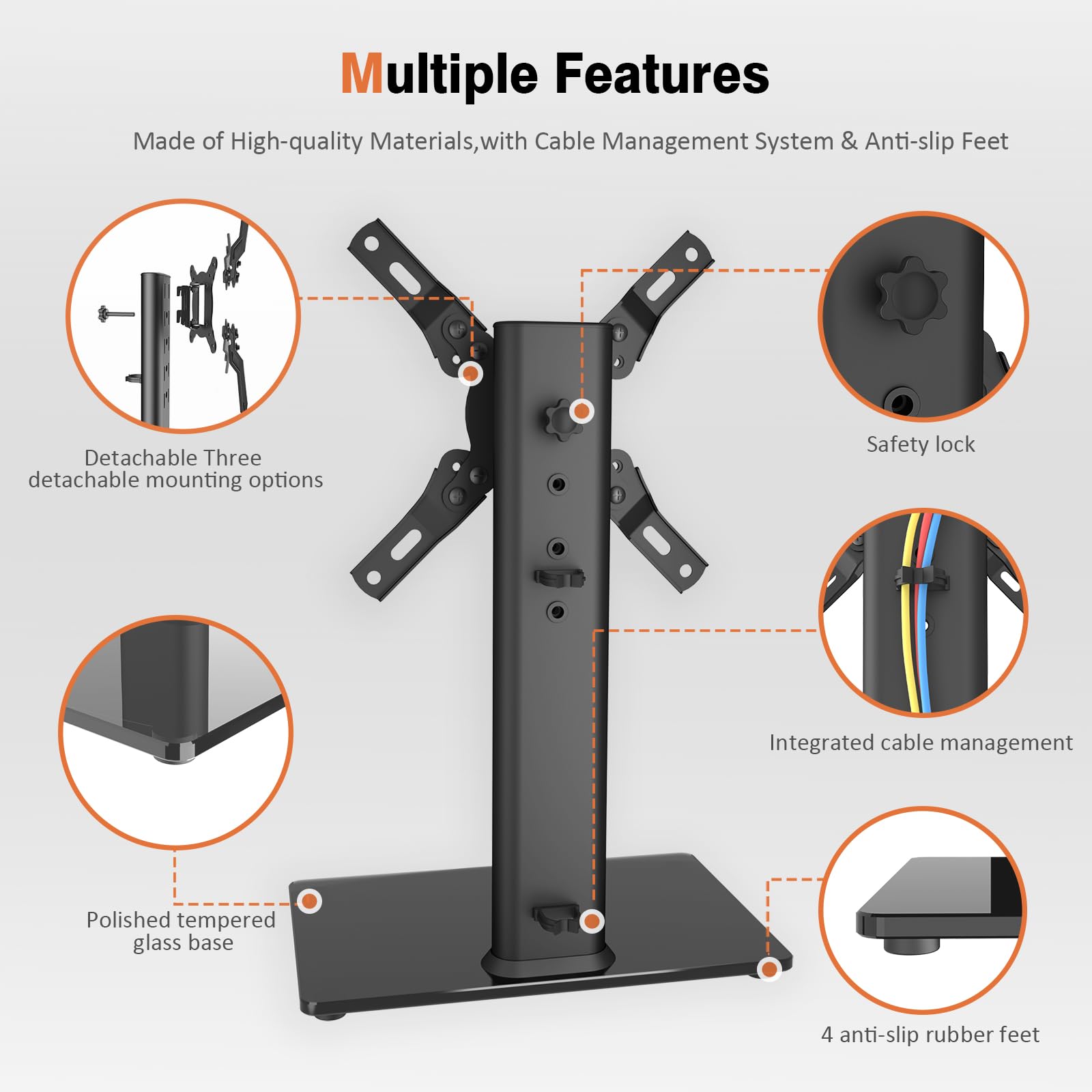 HT07B-002 - Supporto universale girevole per TV da 13 a 39 pollici, girevole a 100 gradi, altezza regolabile in 4 livelli, base in vetro temperato resistente, supporta fino a 40 kg