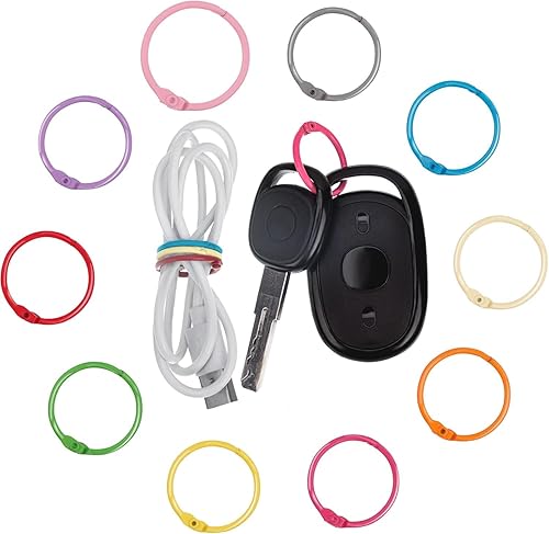 Miniatura 5 de Anillos coloridos de hojas sueltas de 1 pulgada (paquete de 100) anillos de libro de acero de metal pequeños para tarjetas de índice, tarjetas de