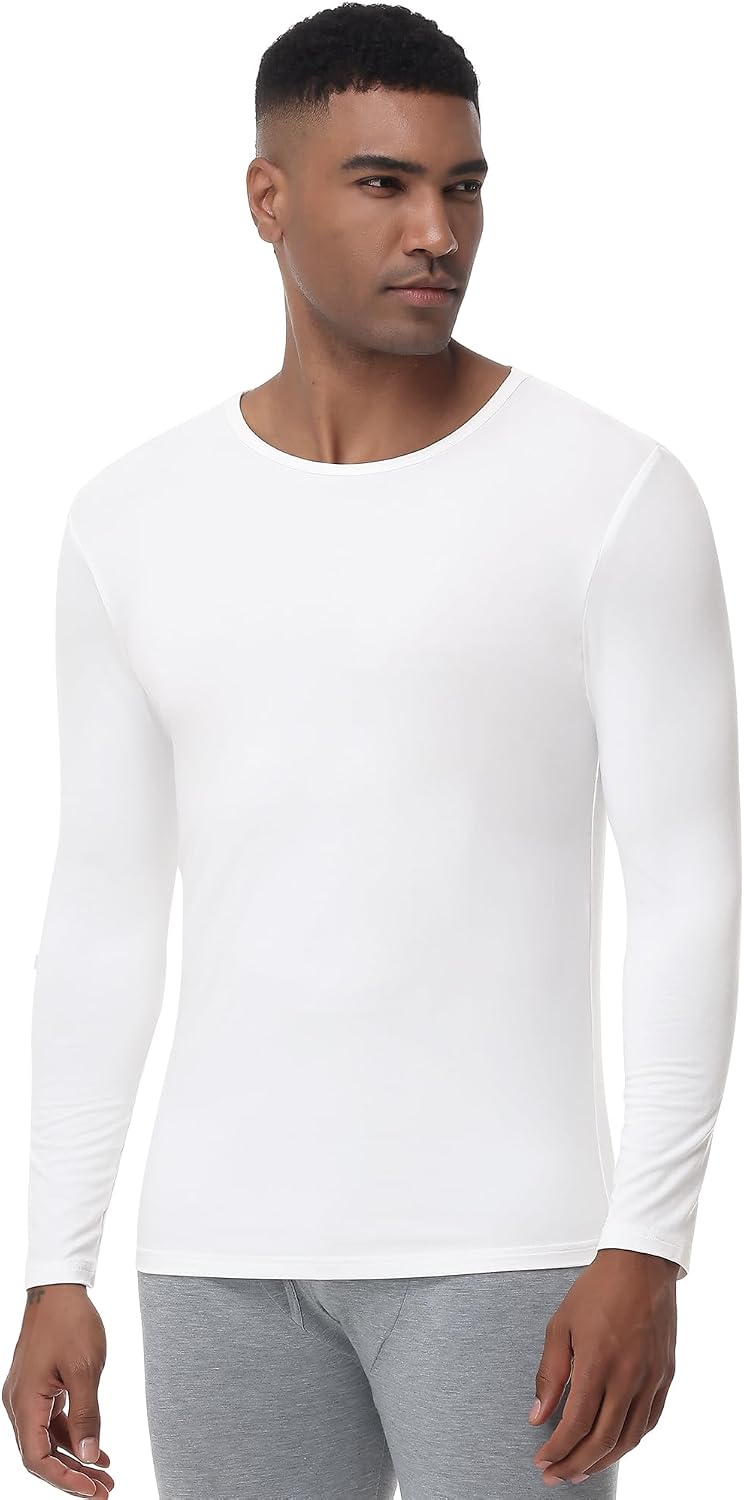 WiWi Shirts for Men Long Sleeve Underwear Viscose from Bamboo Slim-Fit Tee Baselayer Mens Stretchable Shirt Soft Top S-XXL