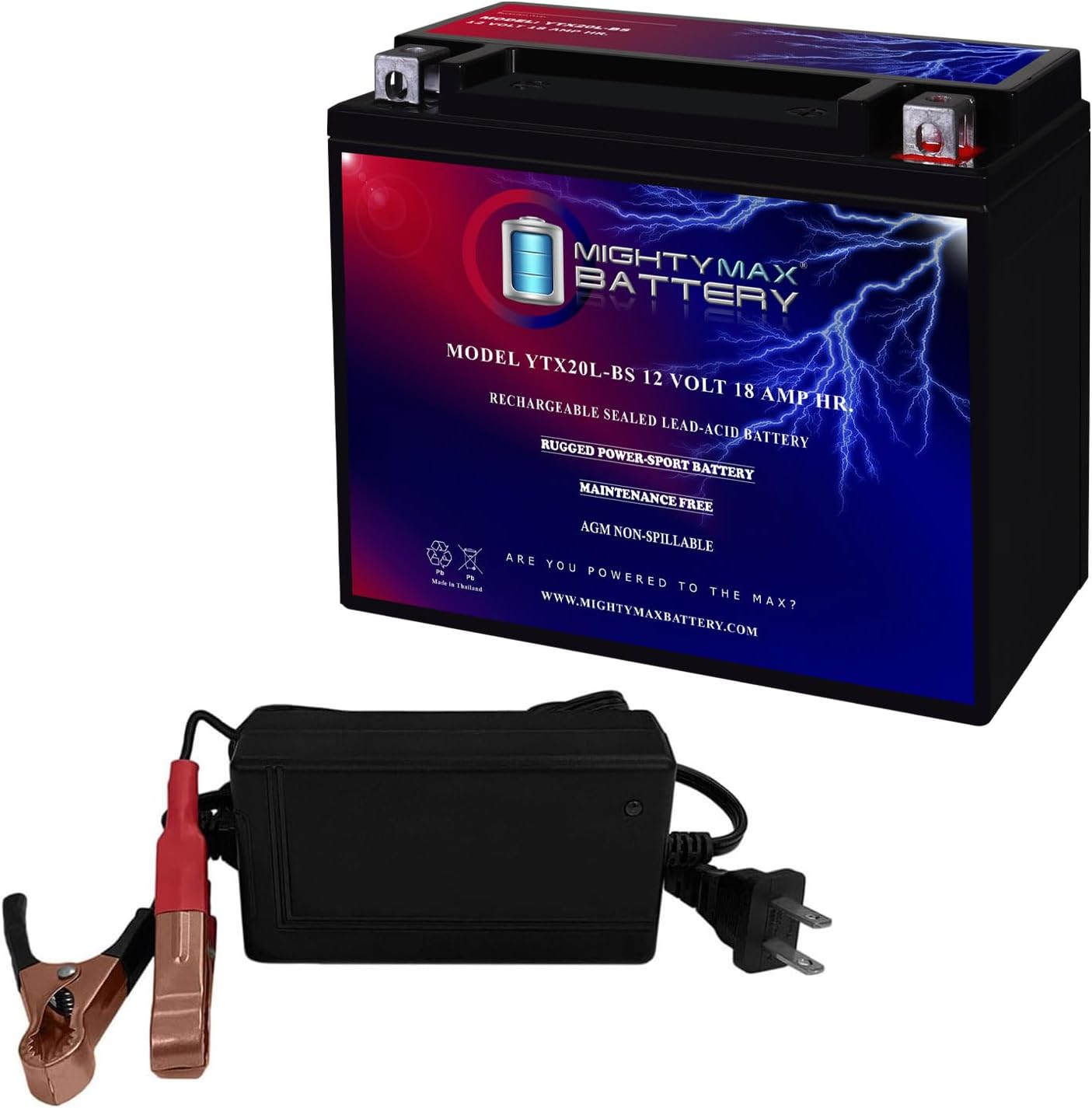 Mighty Max Battery YTX20L-BS Battery for Honda 1800 CC GL1800 GoldWing + 12V 4Amp Charger