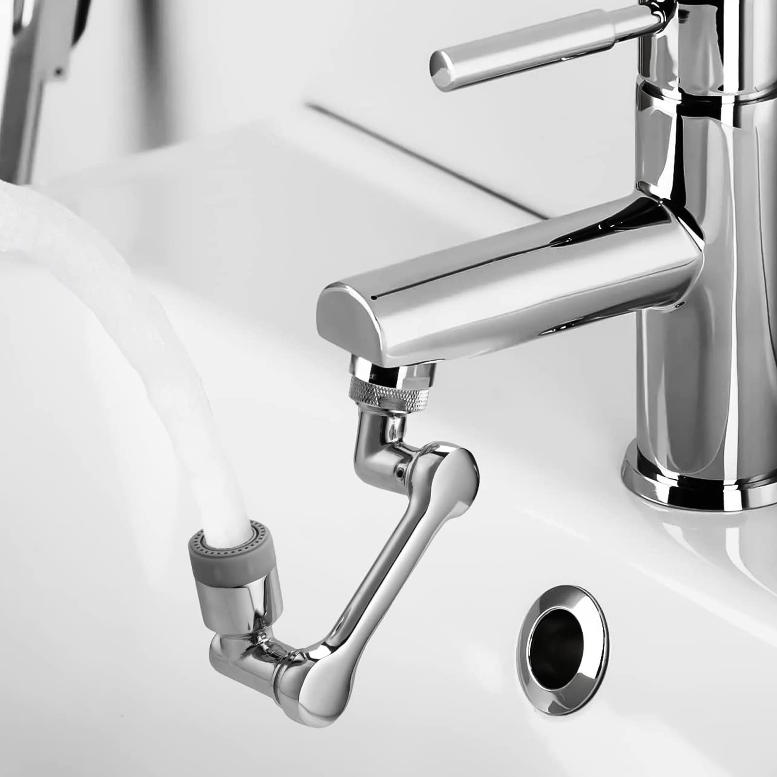 Lot de 2 rallonges de robinet pour évier de salle de bain Aérateur de robinet pivotant universel à 1080° avec 2 modes de sortie d'eau Bras robotique rotatif Filtre antiéclaboussures pour