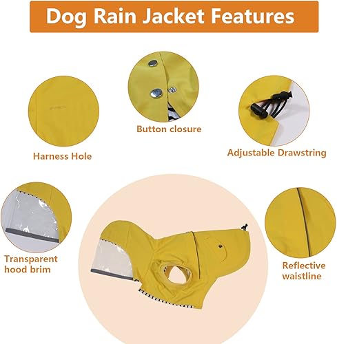 Miniatura 2 de Impermeable para perro, chaqueta impermeable para perro con capucha transparente, poncho ligero reflectante para perros con bolsillo para aperitivos