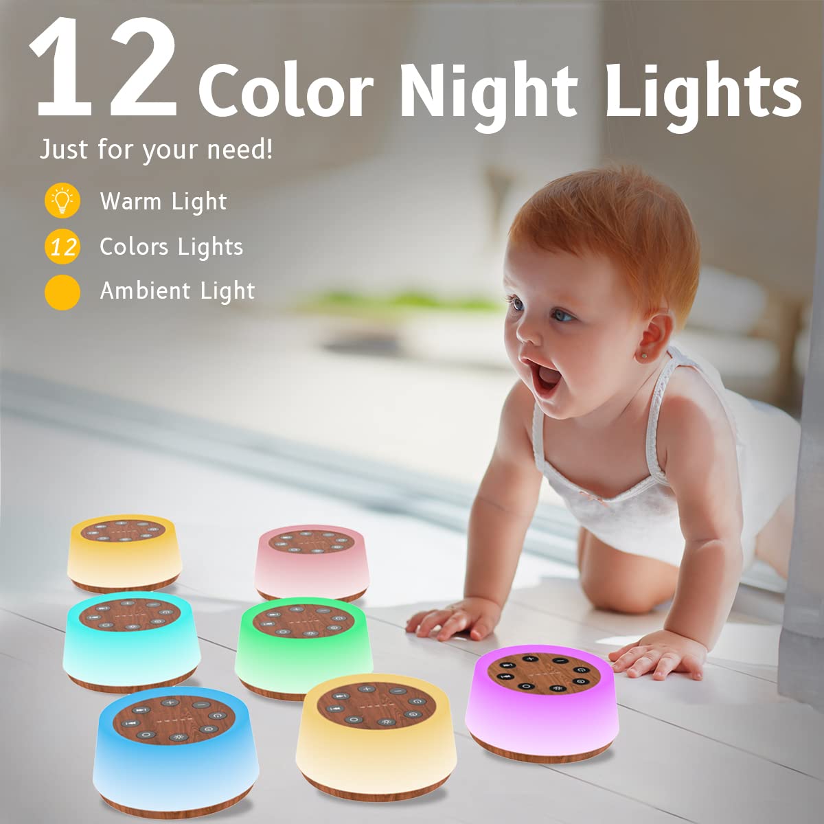 ColorsNoise Sound Machine and White Noise Machine with 30 Soothing Sounds with 12 Colors Baby Night Light with Memory Function