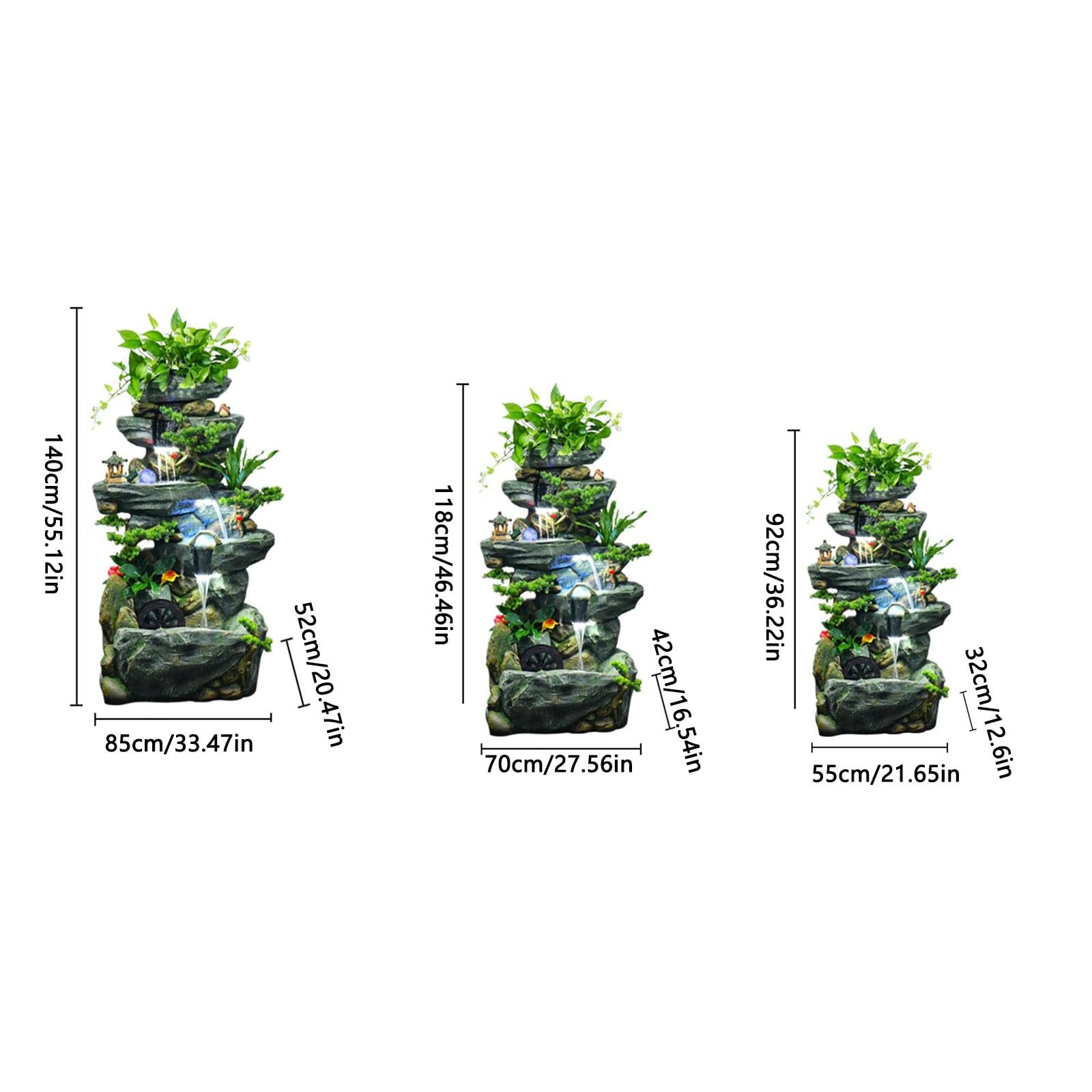 Fuente de Suelo de pie para Sala de Estar, Fuente de Agua Grande de pie con decoración de Fuente, Rueda Feng Shui y rocalla for Sala de Estar, Oficina y jardín, Fuente del jardín(Medio)
