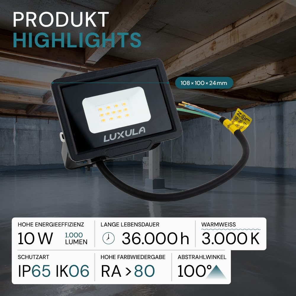 LUXULA LED Outdoor Floodlight 10 W 1000 lm 3000 K Warm White IP65 Warm White 10W