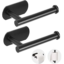 Toilet Paper Holder - Self Adhesive Toilet Paper Holder Wall Mount for Bathroom, SUS 304 Stainless Steel Command Strip Toilet Paper Roll Holder Stick On Wall, No Drilling 2 pcs Black