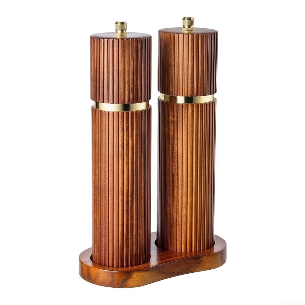 Set macina sale e pepe in legno di acacia, macinino regolabile con supporto, per sale rosa dell'Himalaya