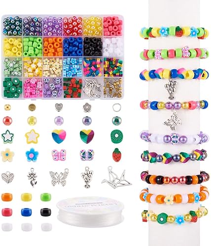 Miniatura 1 de Mega Pet Kit de fabricación de pulseras de 6 a 0.512 in de arcilla polimérica cuentas redondas de acrílico cuentas de acrílico estilo tibetano