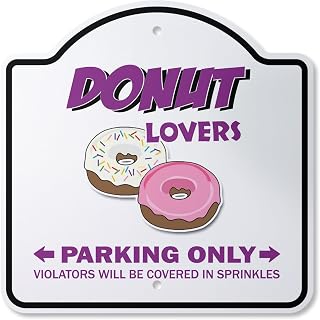 Donut Lovers Parking 14" x 14” Sign | Indoor/Outdoor Plastic | SignMission Designer Doughnut Food Dessert Coffee Novelty Gift Funny Joke Gag Road Garage