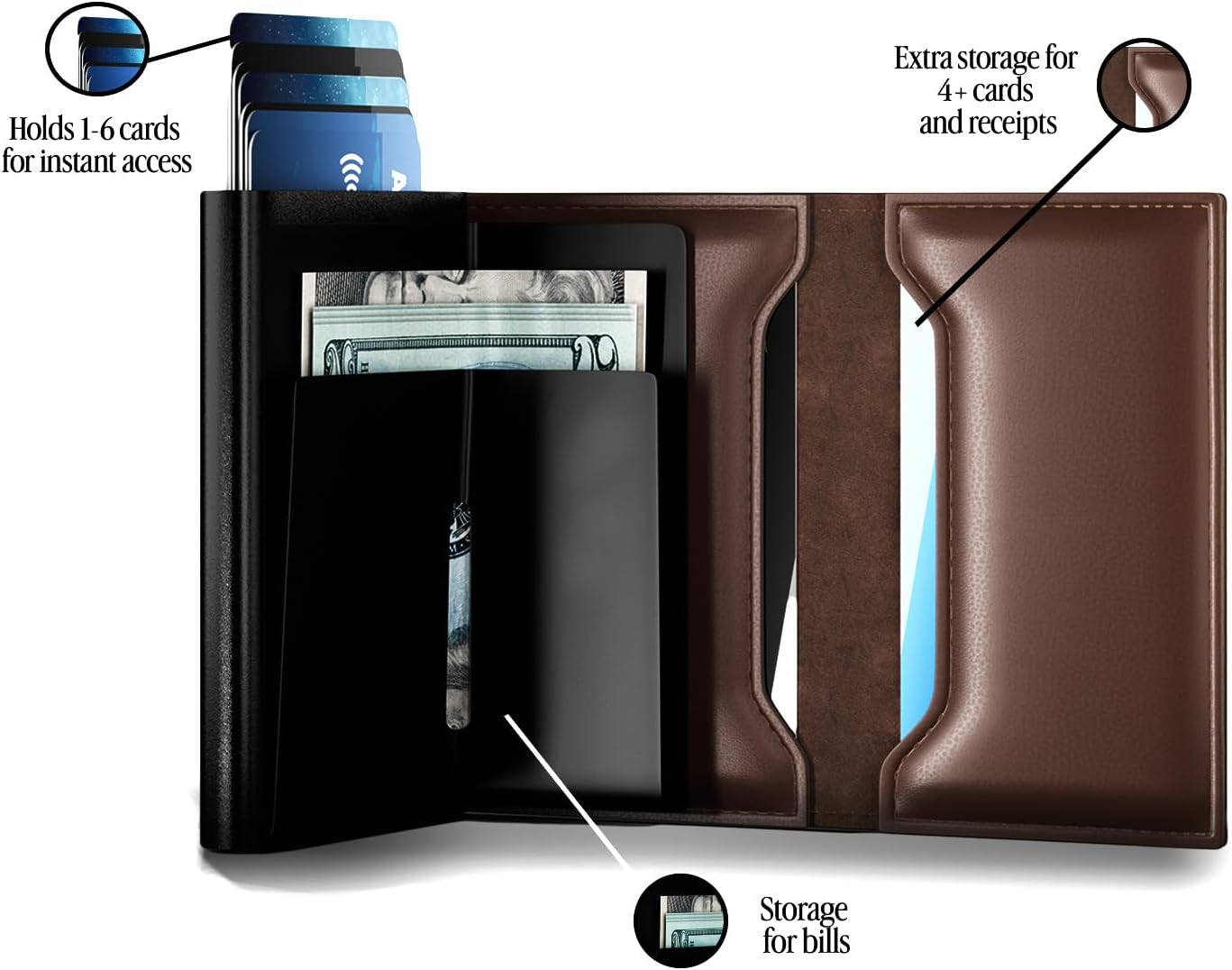 TITAN X Trifold Edition Wallet Compatible with Airtag | Minimalist Metal and Leather Wallet | for Men | for Front Pocket | RFID, Slim, Gift Boxed (Dark Brown Leather)