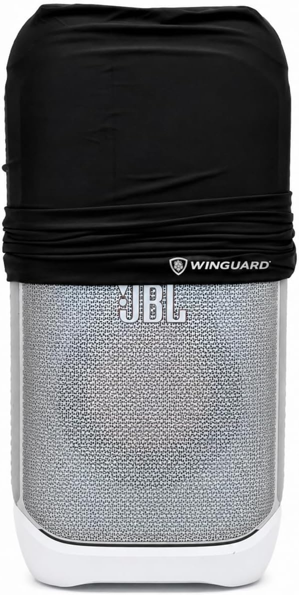 PartyBox Stage 320 - Portable Party Speaker with Telescopic Handle & Wide, Sturdy Wheels, Up to 18 Hours of Play time, Splash Proof Including Winguard Protective Dust Cover (White)
