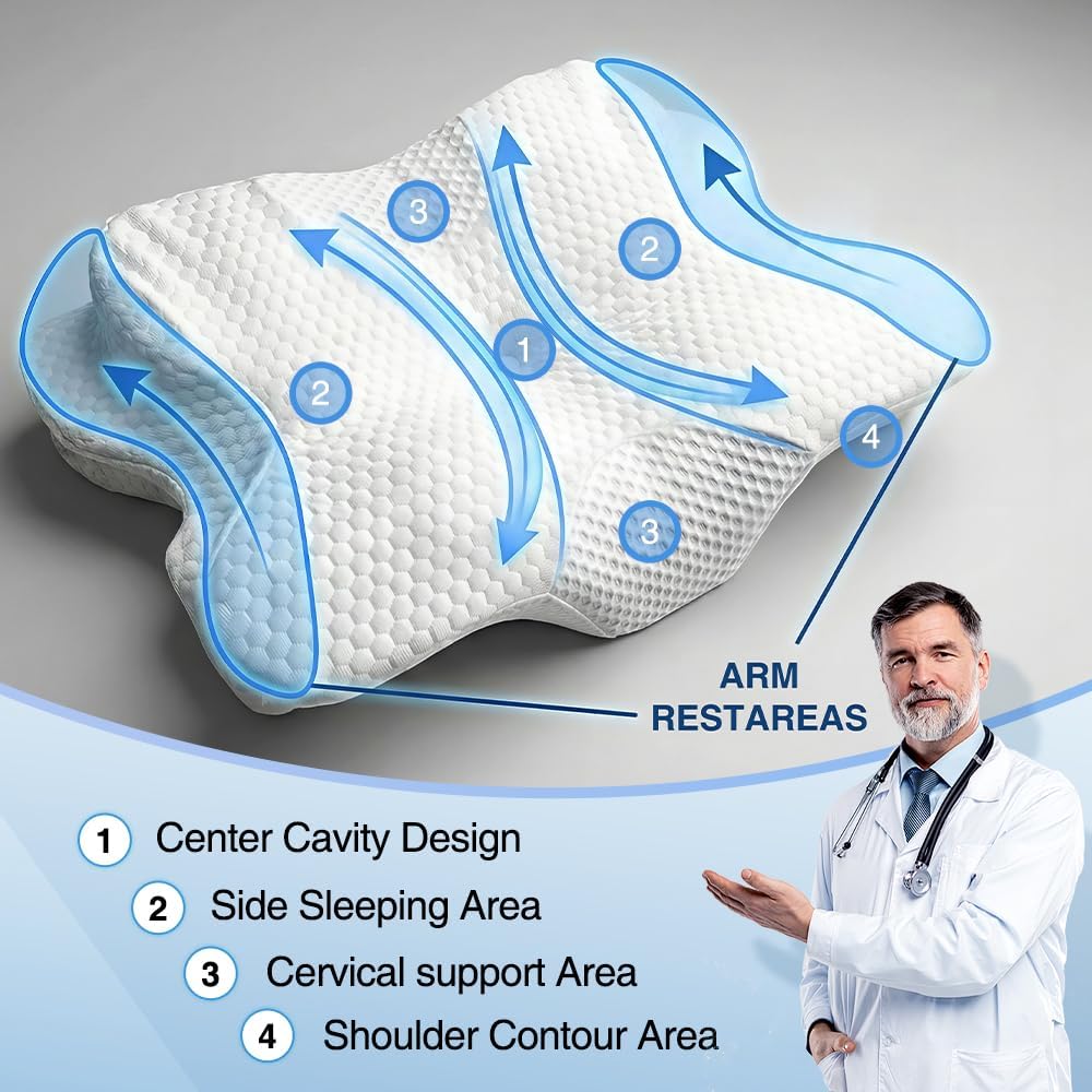 Memory Foam Pillow，Sleep Doctor Approved Cervical Neck Pillow for Neck and Shoulder Pain Relief, Ergonomic Contour Bed Pillow, Soft for Side Sleep Stomach Sleeping and Back Sleeper (Grey)