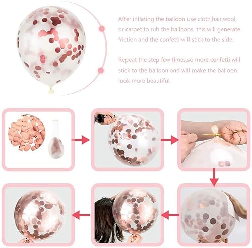 Miniatura 6 de Decoraciones de fiesta de cumpleaños de 16 años para niñasoro rosaoro rosa, globos de confeti de oro rosa con 16 globos para fiesta de cumpleaños de