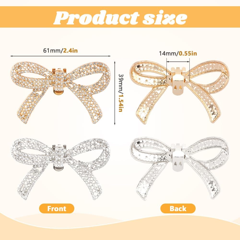 2 Pairs Shoe Clips,Rhinestone Bow Shoe Clips,Detachable Classic Fashion Sparkling Bow Heels,Heels Accessories Fashion Bridal Wedding Shoe Jewelry Clips Shoes Jewelry Decoration